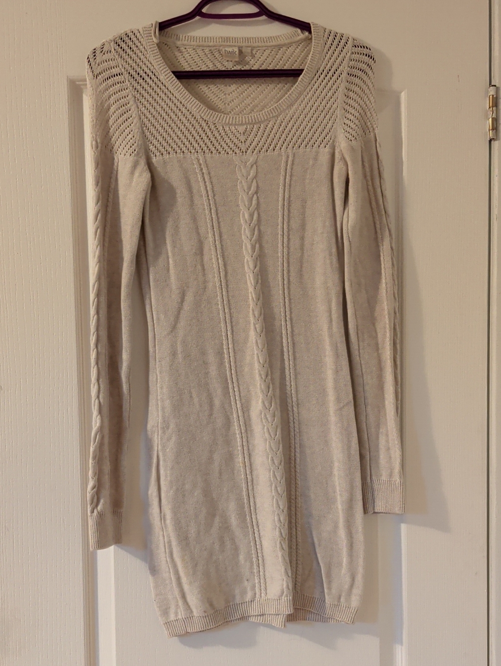Twik Cream Cable-Front Long Sleeve Knit Dress